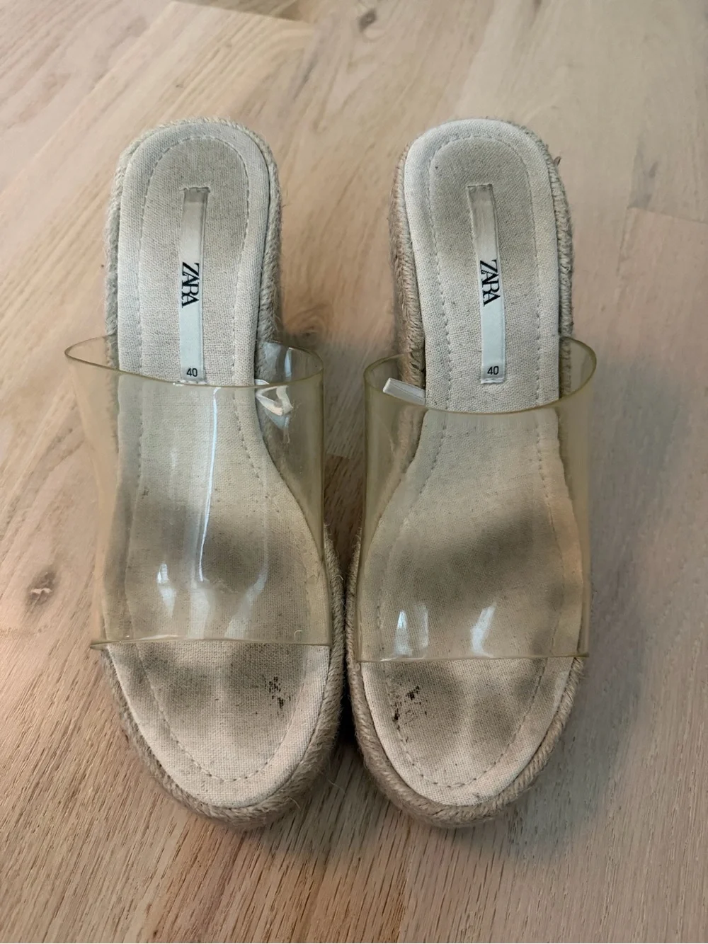 Zara Clear PVC Espadrille Wedge Sandals in Beige